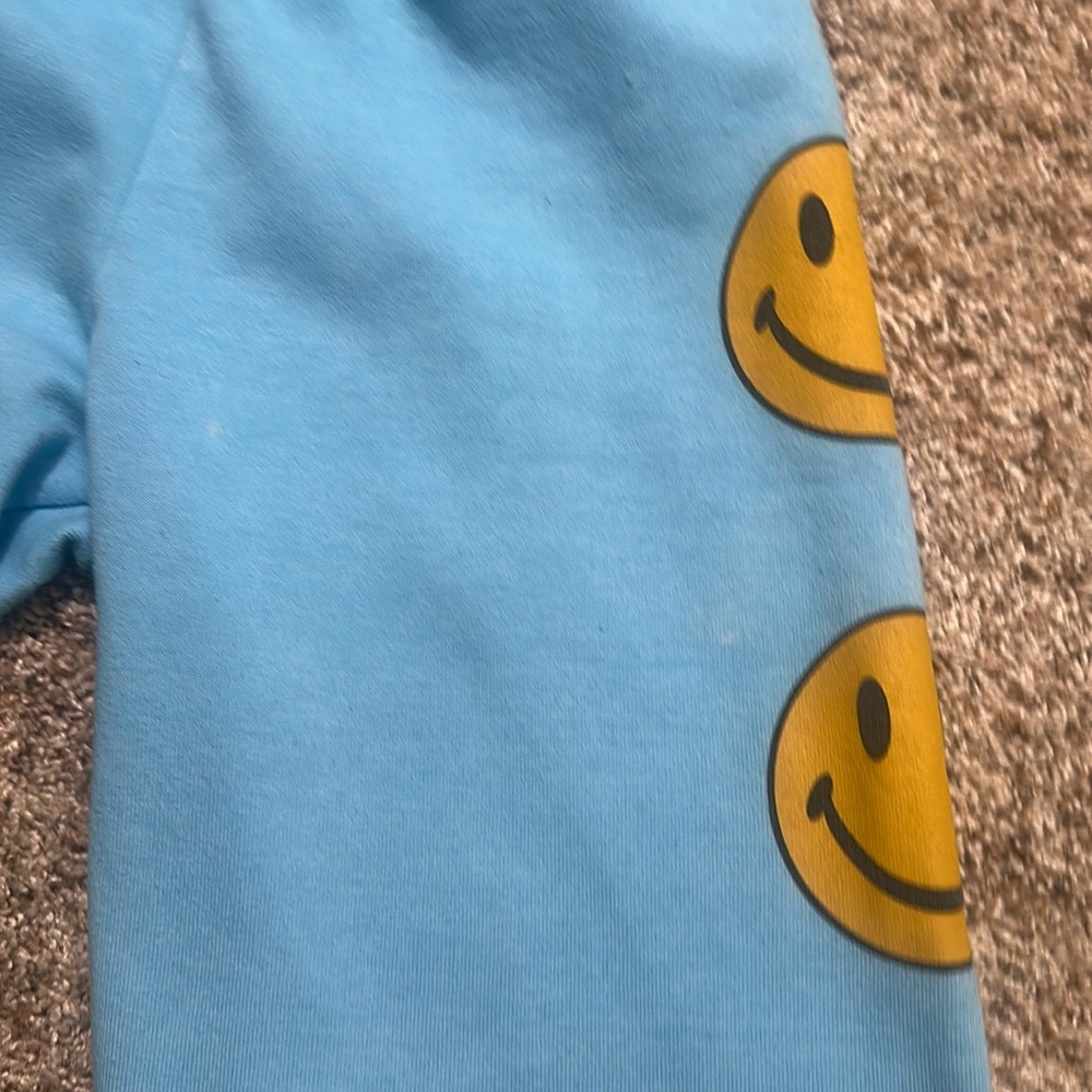 Aviator Nation Medium Light Blue Track Joggers with Yellow Smiley Faces - Picture 4 of 9